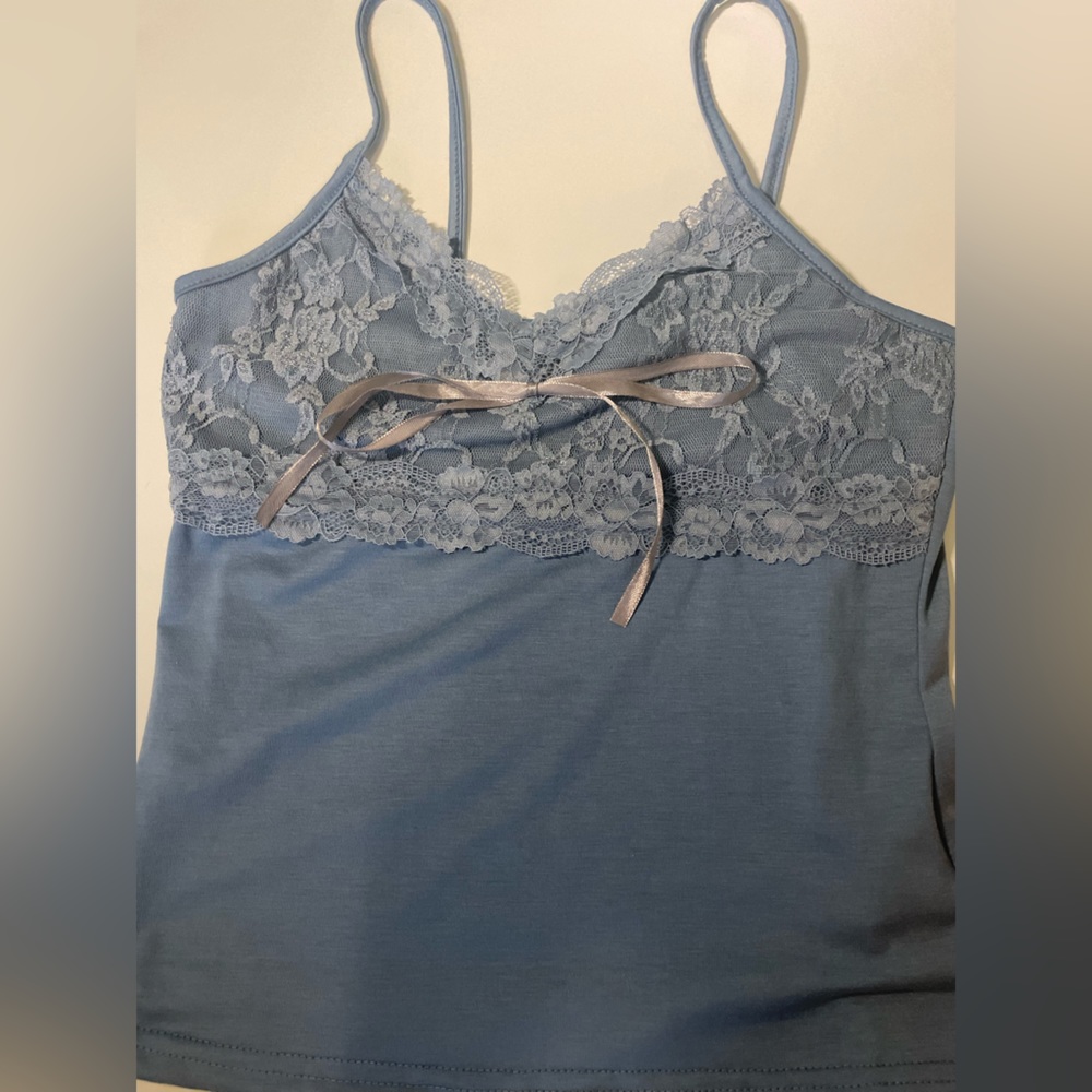 Coquette Baby Blue Lacey Bow Tank